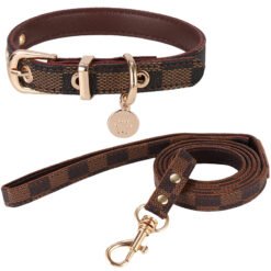 Hand Holding Rope Sets Of  Leather Collars For Small Pets - Coffee Square