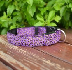 LED Dog Collar Safety Adjustable Nylon Leopard Pet Collar - Purple, M