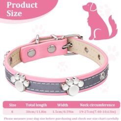 Alternative view of Reflective Dog Collar Leather Dog Collar For Small Medium Large Dogs Cats Adjustable Girl Puppy Dog Collars With Cute Paw Rivet