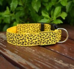 LED Dog Collar Safety Adjustable Nylon Leopard Pet Collar - Yellow, S