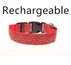 LED Dog Collar Safety Adjustable Nylon Leopard Pet Collar - Red Rechargeable, L