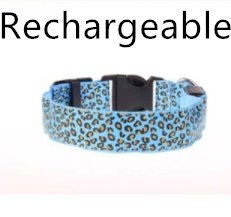 LED Dog Collar Safety Adjustable Nylon Leopard Pet Collar - Blue Rechargeable, S