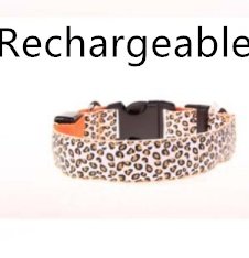 LED Dog Collar Safety Adjustable Nylon Leopard Pet Collar - Orange Rechargeable, S