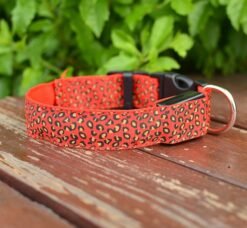 LED Dog Collar Safety Adjustable Nylon Leopard Pet Collar - Red, XL