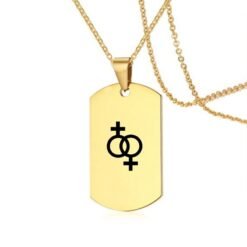 Stainless Steel LGBT ID Necklace Jewelry Engrave Gay Lesbian Transgender Symbol Dog Tags Necklaces For Men Women - Gold, Design9
