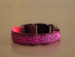 LED Dog Collar Safety Adjustable Nylon Leopard Pet Collar - Pink Rechargeable, XL