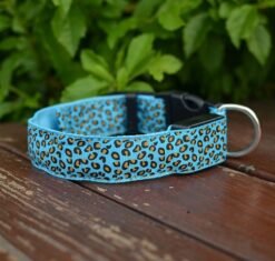 LED Dog Collar Safety Adjustable Nylon Leopard Pet Collar - Blue, S