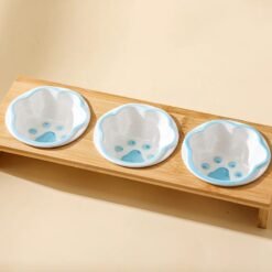 Pet Supplies Bamboo Frame Hand Colored Ceramic Protection For Cervical Vertebrae Eating Drinking Samll Cat And Dog Bowls - Blue, 3pcs