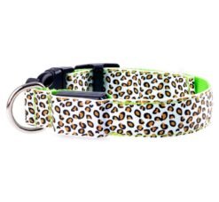 LED Dog Collar Safety Adjustable Nylon Leopard Pet Collar - Green, L