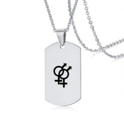 Stainless Steel LGBT ID Necklace Jewelry Engrave Gay Lesbian Transgender Symbol Dog Tags Necklaces For Men Women - Silver, Design6