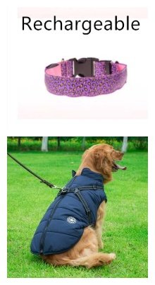 LED Dog Collar Safety Adjustable Nylon Leopard Pet Collar - Pink RechargeableANDBlue, MandM