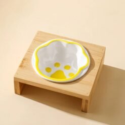 Pet Supplies Bamboo Frame Hand Colored Ceramic Protection For Cervical Vertebrae Eating Drinking Samll Cat And Dog Bowls - Yellow, 1pcs
