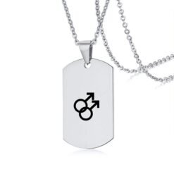 Stainless Steel LGBT ID Necklace Jewelry Engrave Gay Lesbian Transgender Symbol Dog Tags Necklaces For Men Women - Silver, Design2
