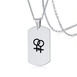 Stainless Steel LGBT ID Necklace Jewelry Engrave Gay Lesbian Transgender Symbol Dog Tags Necklaces For Men Women - Silver, Design5
