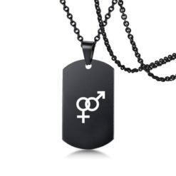 Stainless Steel LGBT ID Necklace Jewelry Engrave Gay Lesbian Transgender Symbol Dog Tags Necklaces For Men Women - Black, Design1