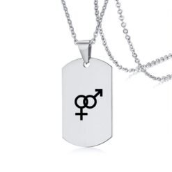 Stainless Steel LGBT ID Necklace Jewelry Engrave Gay Lesbian Transgender Symbol Dog Tags Necklaces For Men Women - Silver, Design1