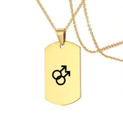 Stainless Steel LGBT ID Necklace Jewelry Engrave Gay Lesbian Transgender Symbol Dog Tags Necklaces For Men Women - Gold, Design2