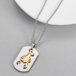 Alternative view of Gold Scorpion Puzzle Pendant Necklace Scorpio Stainless Steel Dog Tags Box Chain Necklaces