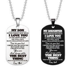 To My Daughter Son Black Silver Stainless Steel Dog Tags Necklace