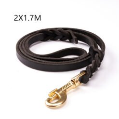 The first layer of leather dog leashes in the large dog chain demu training rope horse dog Golden Retriever dog rope - Black, 2X1.7M