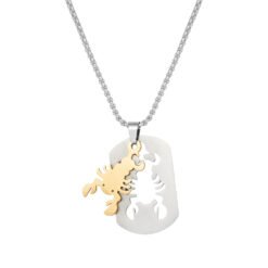 Gold Scorpion Puzzle Pendant Necklace Scorpio Stainless Steel Dog Tags Box Chain Necklaces - Silver