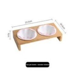 Pet Supplies Bamboo Frame Hand Colored Ceramic Protection For Cervical Vertebrae Eating Drinking Samll Cat And Dog Bowls - Pink, 2pcs