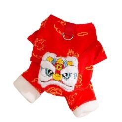 Autumn And Winter Dog New Year's Festive Tang Suits, Cat New Year's Clothing, Teddy Warm Four-legged Cotton Jackets, Pet Dog Clothes - Red, M