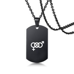 Stainless Steel LGBT ID Necklace Jewelry Engrave Gay Lesbian Transgender Symbol Dog Tags Necklaces For Men Women - Black, Design7