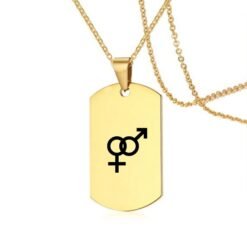Stainless Steel LGBT ID Necklace Jewelry Engrave Gay Lesbian Transgender Symbol Dog Tags Necklaces For Men Women - Gold, Design1