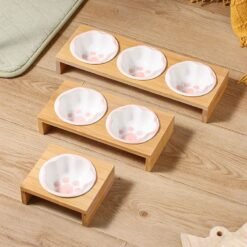 Pet Supplies Bamboo Frame Hand Colored Ceramic Protection For Cervical Vertebrae Eating Drinking Samll Cat And Dog Bowls