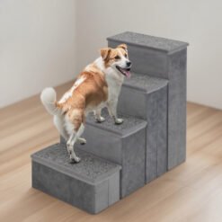 4-Step Dog Stairs Non-slip Foldable Dog Ramp With Adjustable Steps - Gray