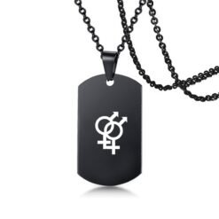 Stainless Steel LGBT ID Necklace Jewelry Engrave Gay Lesbian Transgender Symbol Dog Tags Necklaces For Men Women - Black, Design6