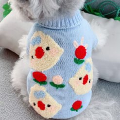 Autumn And Winter Short Pet Sweaters Dog Clothes - Blue Chickens, M