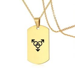 Stainless Steel LGBT ID Necklace Jewelry Engrave Gay Lesbian Transgender Symbol Dog Tags Necklaces For Men Women - Gold, Design3