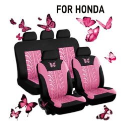 Alternative view of Universal Car Seat Covers Full Set Protector Cushion Front Rear 3D Butterfly Embroidery Pattern, Pink