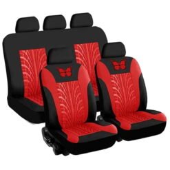 Alternative view of 9PCS Universal Car Seat Covers Full Set Protector Cushion Front Rear 3D Butterfly Embroidery Pattern, Red