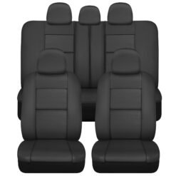 BDK Classic Black Faux Leather Car Seat Covers Full Set, Front & Rear Bench Seat Cover for Cars Trucks SUV