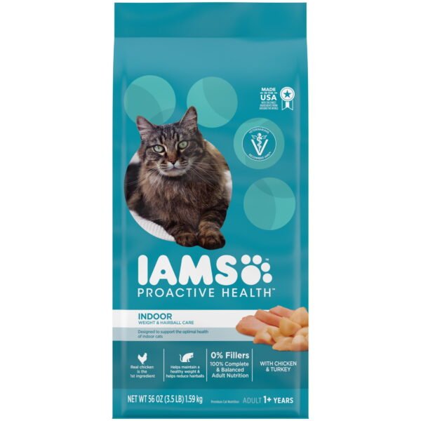 Iams Proactive Health Indoor Weight & Hairball Control Dry Cat Food For Adult Cats, 3.5 Lb. Bag