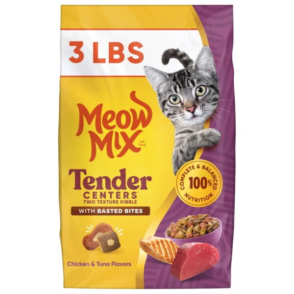 Meow Mix Tender Centers with Basted Bites, Chicken & Tuna Flavors, Dry Cat Food, 3 lb. Bag