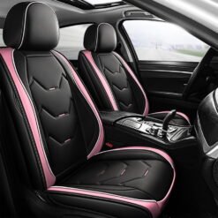 OTOEZ Universal Car Seat Cover Pink PU Leather 5 Seats, Front Rear Seat Protector Full Set, Waterproof Cushion Fit Most Honda Toyota Chevy Ford Nissan Vehicle Truck SUV