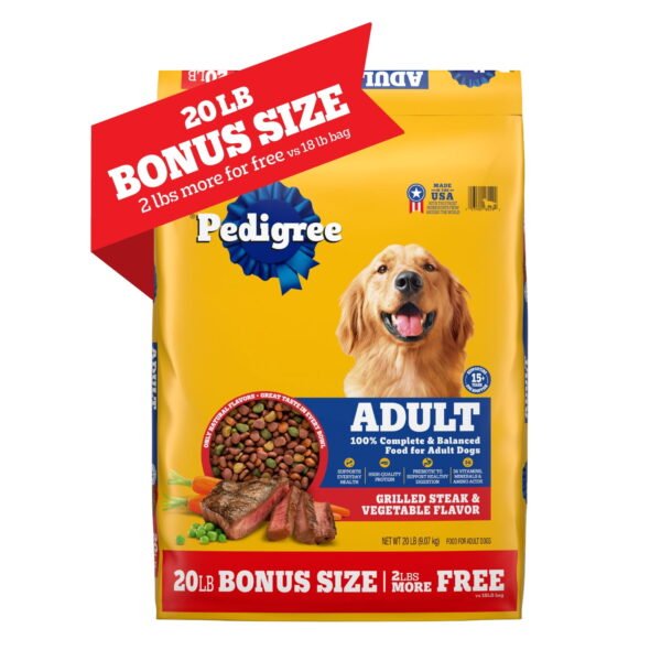 Pedigree Complete Nutrition Adult Dry Dog Food, Grilled Steak & Vegetable Flavor, BONUS SIZE 20 lb. Bag
