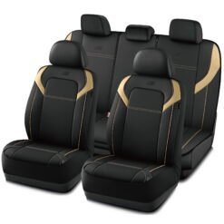 Skechers Premium Leather Car Seat Cover – Full Set, Durable, Breathable, Universal Fit for Cars, SUVs, and Trucks - Beige