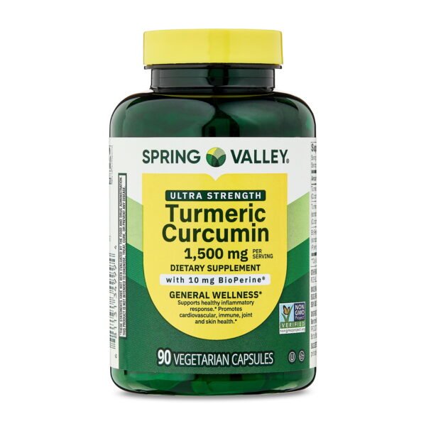 Spring Valley Ultra Strength Turmeric Curcumin Dietary Supplement Vegetarian Capsules for General Wellness, 1500 mg, 90 Count
