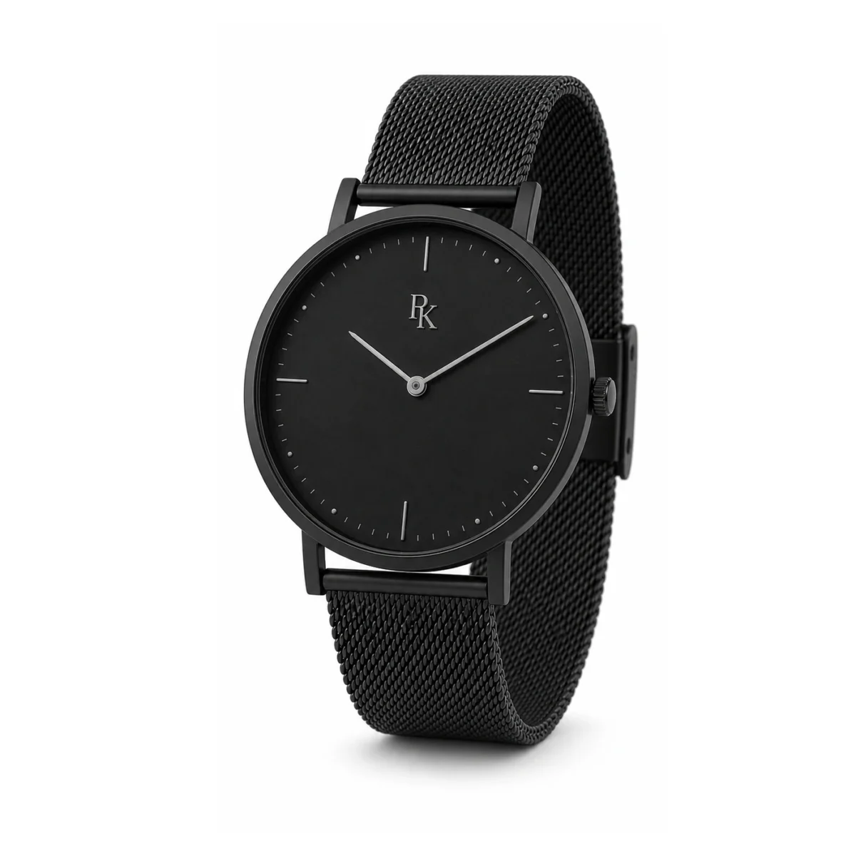 rk-min-39-mbk-msh-angle Bita Swissy Minima 39mm Matte Black Mesh Minimalist Watch - Image 3