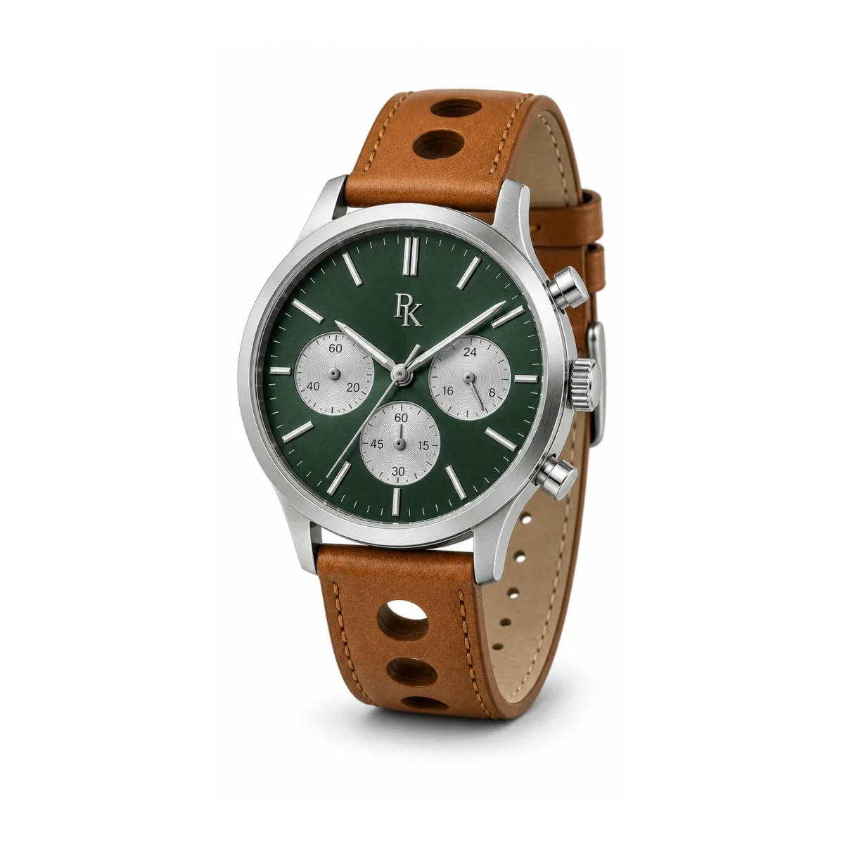 rk-tmp-44-grn-tan-front Bita Swissy Tempo 44mm Green Tan Chronograph Watch - Image 2