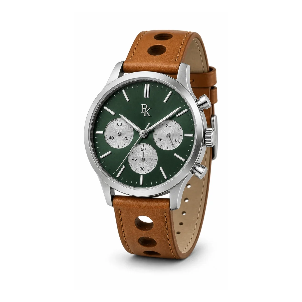 rk-tmp-44-grn-tan-side-detail Bita Swissy Tempo 44mm Green Tan Chronograph Watch - Image 4