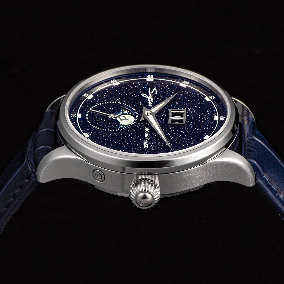 sugess moonphase watch of men 40mm automatic mechanical wristwatches origin st2528 movement stainless steel blue sandstone dials sugess moonphase watch of men 40mm automatic mechanical wristwatches origin st2528 movement stainless steel blue sandstone dials