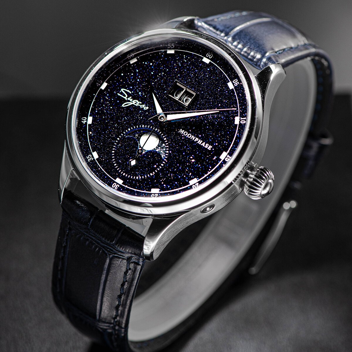 sugess moonphase watch of men 40mm automatic mechanical wristwatches origin st2528 movement stainless steel blue sandstone dials sugess moonphase watch of men 40mm automatic mechanical wristwatches origin st2528 movement stainless steel blue sandstone dials