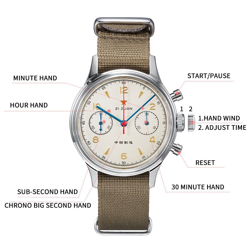 red star 38mm men's 1963 chronograph mechanical watch pilot with seagull movement st1901 air force aviation sapphire goose 40mm red star 38mm men's 1963 chronograph mechanical watch pilot with seagull movement st1901 air force aviation sapphire goose 40mm