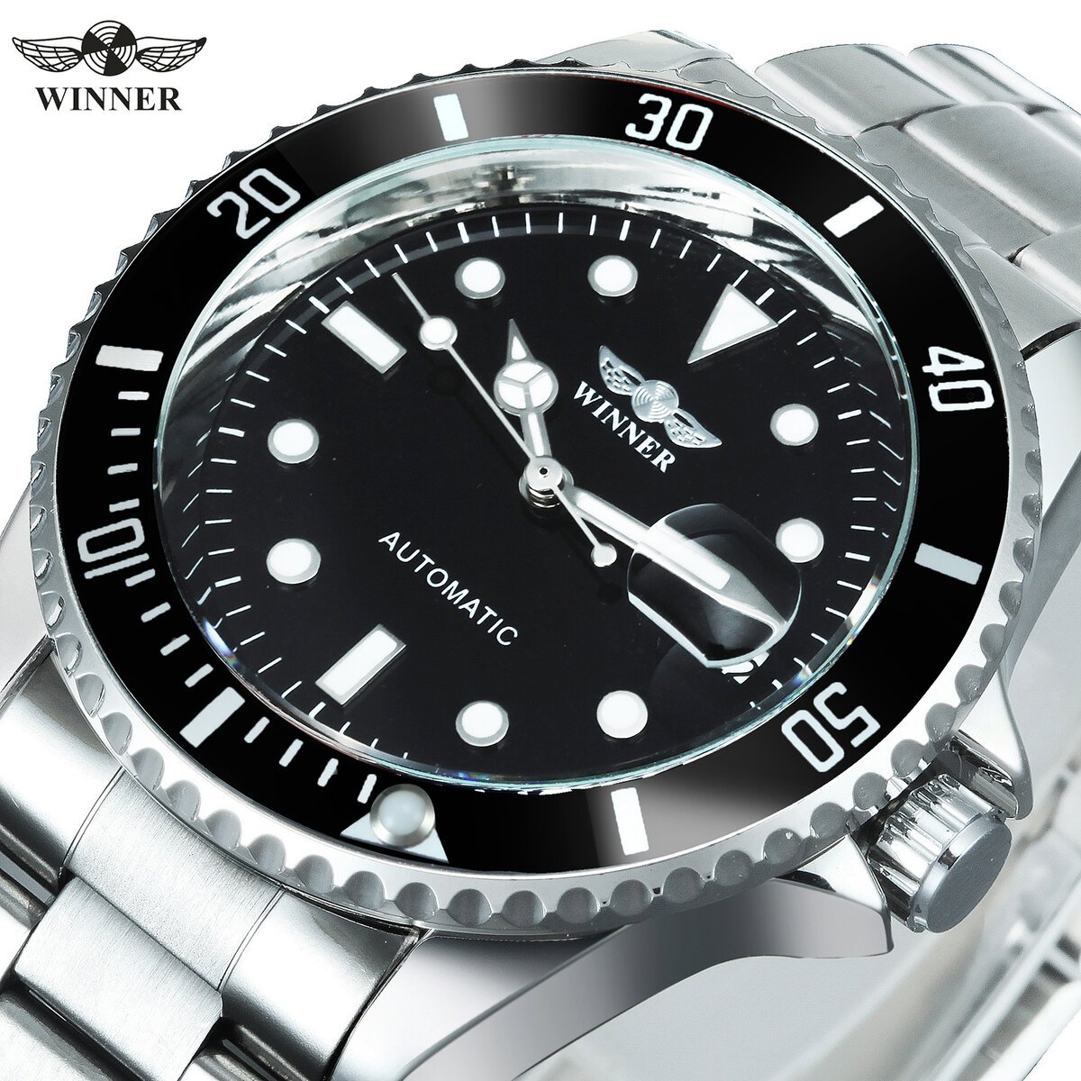 winner classic mechanical watches luxury brand business automatic watch for men rotatable bezel luminous dial steel strap clock winner classic mechanical watches luxury brand business automatic watch for men rotatable bezel luminous dial steel strap clock